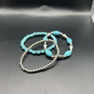 Bracelet Silver Stretch Bangle Multi Layering Blue Boho Western Turquoise